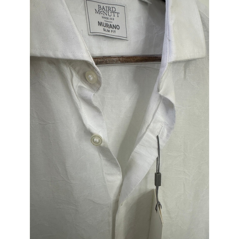 NWT Murano Baird McNutt Linen Blend Shirt White Floral Texture LS Slim Fit Large - Picture 10 of 16